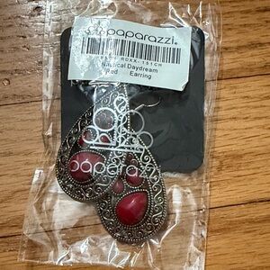 paparazzi Red Filigree Teardrop Statement Earrings